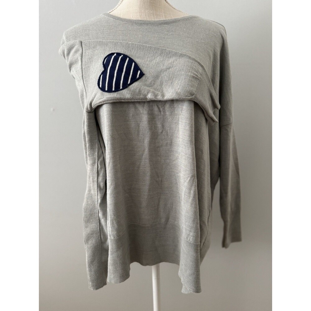 Women's Light Gray Heart Elbow-Patch Sweater - Picture 2 of 9